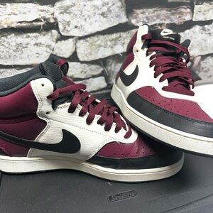 Nike Men’s High-Top Sneakers in Burgundy, Black & White
